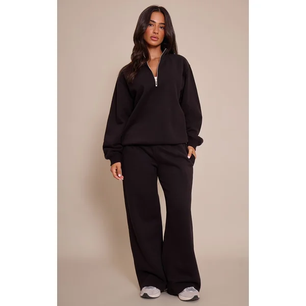 Noir Sweat-shirt Petite À Col Cheminée Et Fermeture Éclair