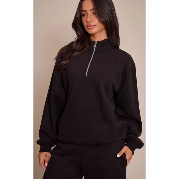 Noir Sweat-shirt Petite À Col Cheminée Et Fermeture Éclair