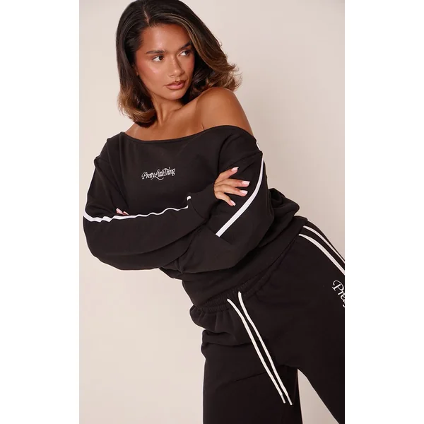 Noir Synthétiquell Asymétrique Une Épaule À Bords Bruts Contrastés Shape PrettyLittleThing