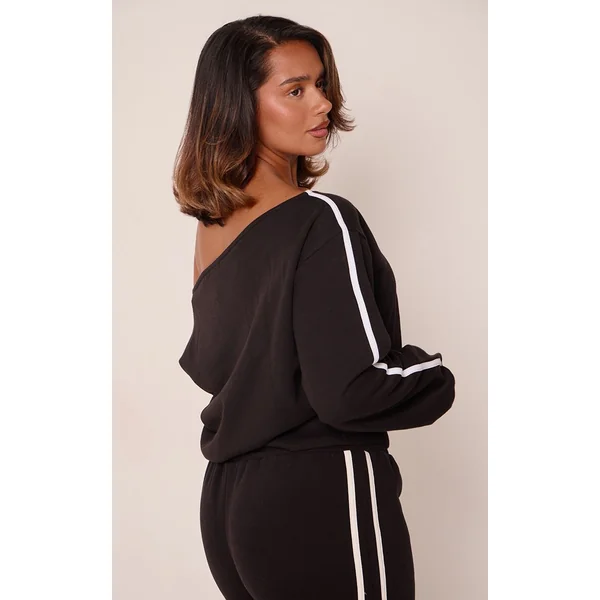 Noir Synthétiquell Asymétrique Une Épaule À Bords Bruts Contrastés Shape PrettyLittleThing