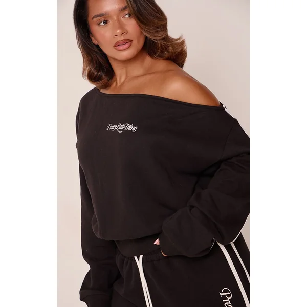Noir Synthétiquell Asymétrique Une Épaule À Bords Bruts Contrastés Shape PrettyLittleThing