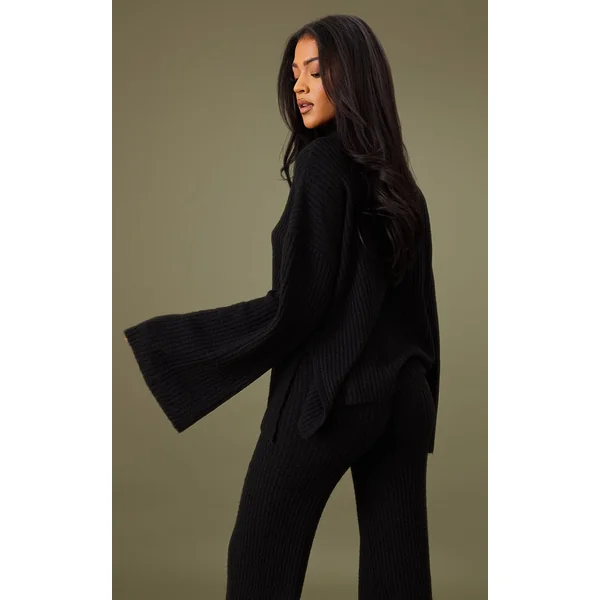 Noir Synthétiquell Oversize En Maille Côtelée Luxe Tall