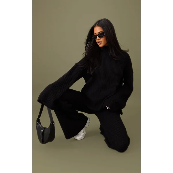 Noir Synthétiquell Oversize En Maille Côtelée Luxe Tall