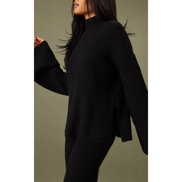 Noir Synthétiquell Oversize En Maille Côtelée Luxe Tall