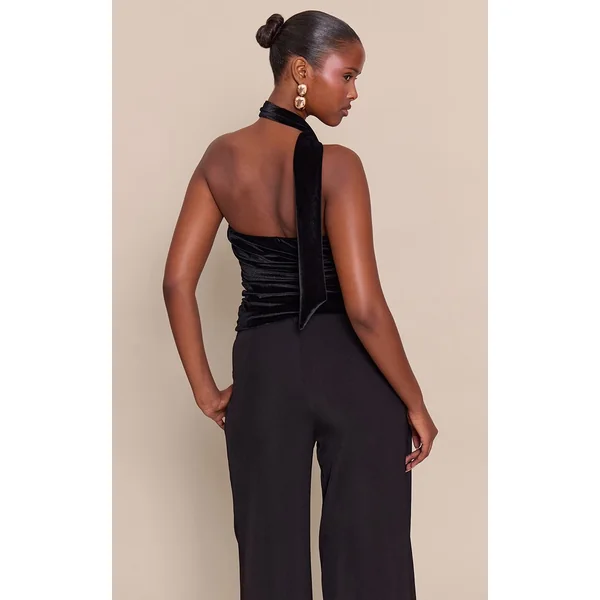 Noir Top Bandeau En Velours Avec Détail Foulard