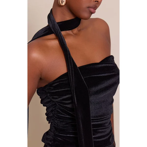 Noir Top Bandeau En Velours Avec Détail Foulard