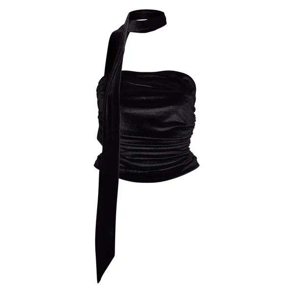 Noir Top Bandeau En Velours Avec Détail Foulard