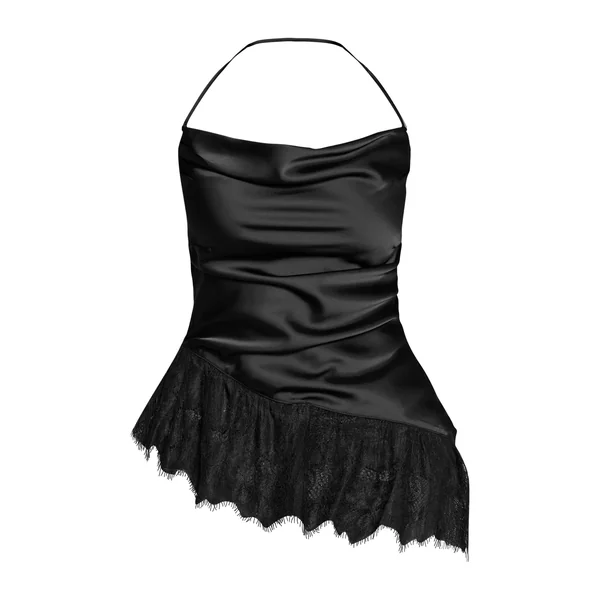 Noir Top Caraco Shape En Satin Avec Détails De Dentelle