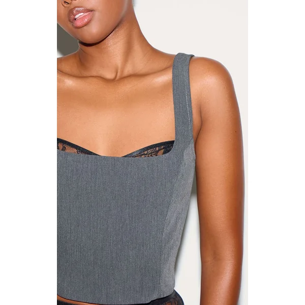 Noir Top Court Corset Tissé Avec Détails En Dentelle