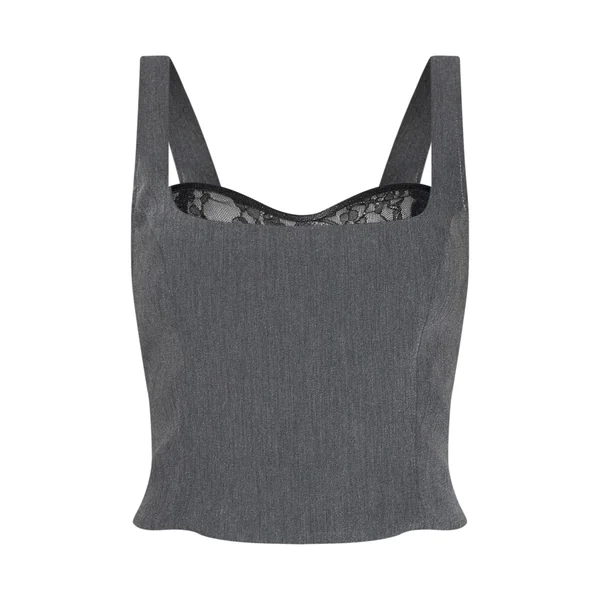 Noir Top Court Corset Tissé Avec Détails En Dentelle