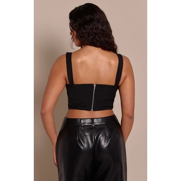 Noir Top Court Corset Tissé À Détails Structurés Shape