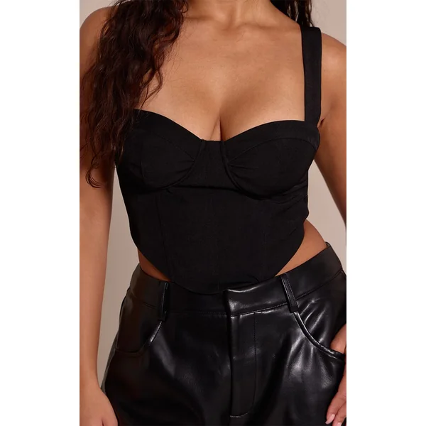 Noir Top Court Corset Tissé À Détails Structurés Shape