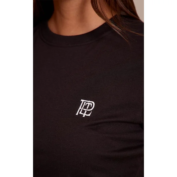 Noir T-shirt Ajusté Brodé