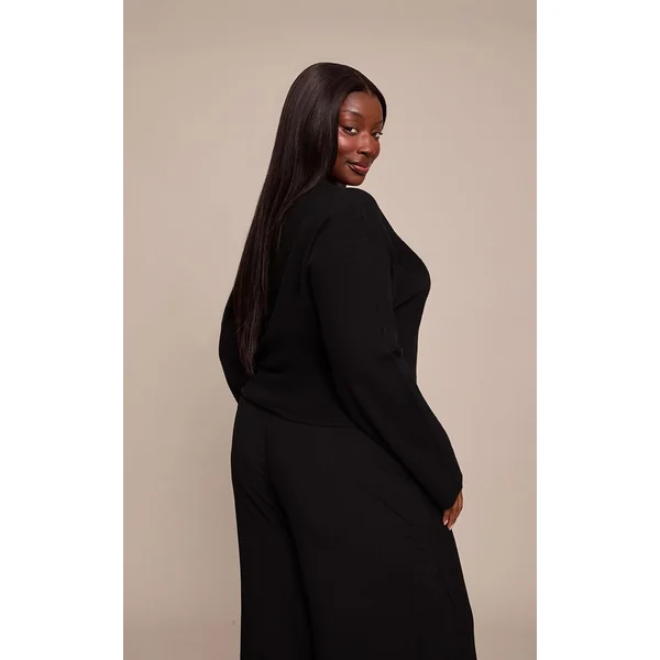 Noir T-shirt Grande Taille À Manches Longues Resserrées Et Manches Cocoon