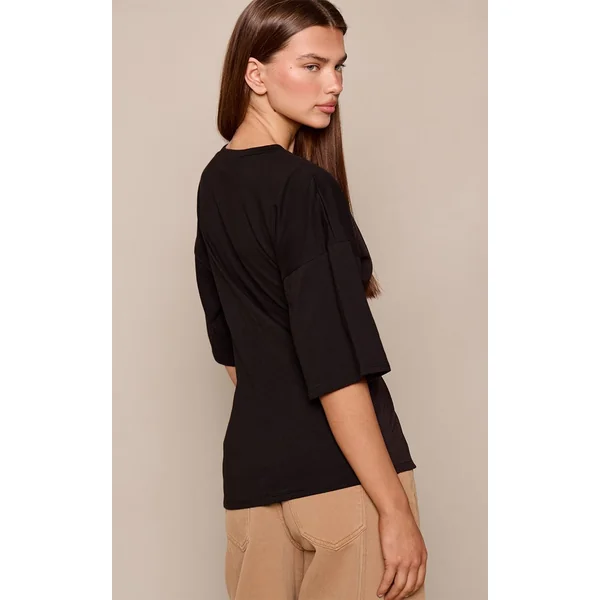Noir T-shirt Oversize Avec Détail Taille Froncée En Coton