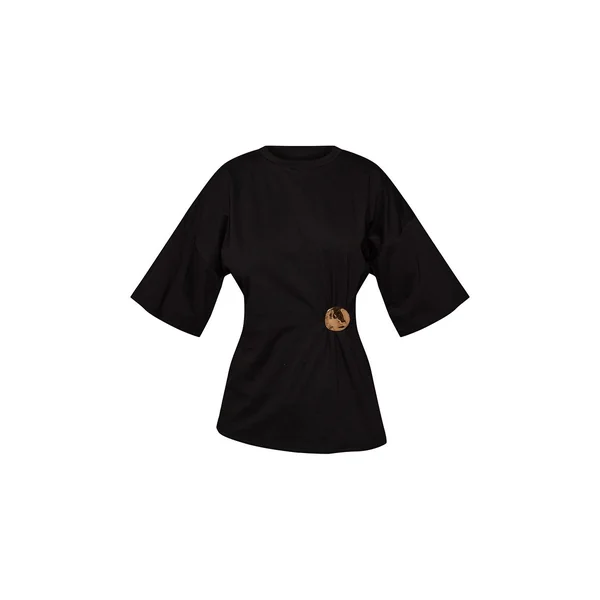 Noir T-shirt Oversize Avec Détail Taille Froncée En Coton