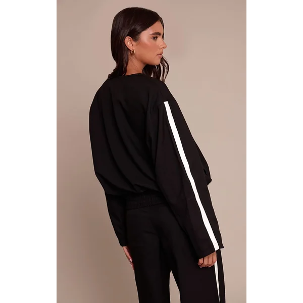 Noir Veste Bomber Cintrée En Tissu Tissé Avec Taille Élastiquée