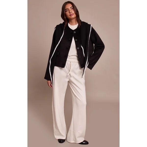 Noir Veste Cintrée En Laine Brossée À Simple Boutonnage