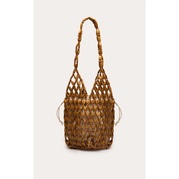 Non Coloré Sac Seau En Perles De Bois