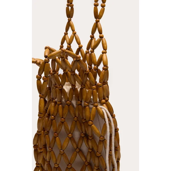 Non Coloré Sac Seau En Perles De Bois