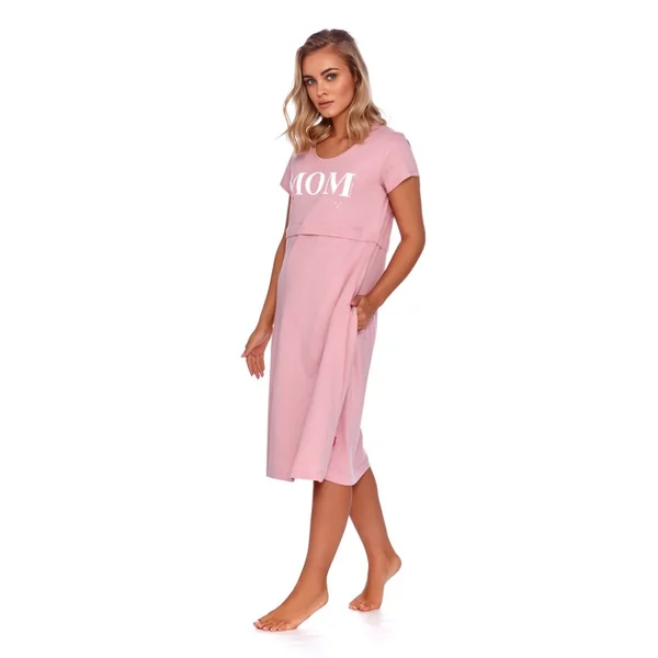 Nuisette de grossesse et d'allaitement mi-longue en coton oeko-tex - Anthracite/Rose