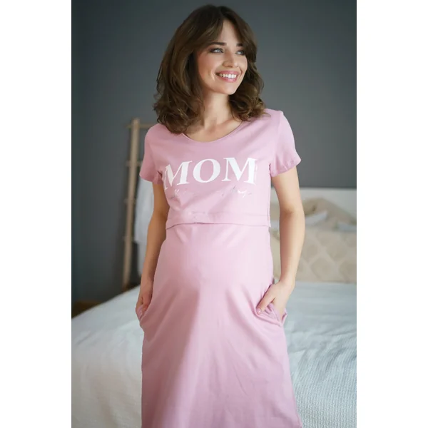 Nuisette de grossesse et d'allaitement mi-longue en coton oeko-tex - Anthracite/Rose