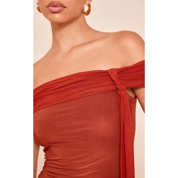 Orange Brûlé Haut Bardot Noué En Double Slinky