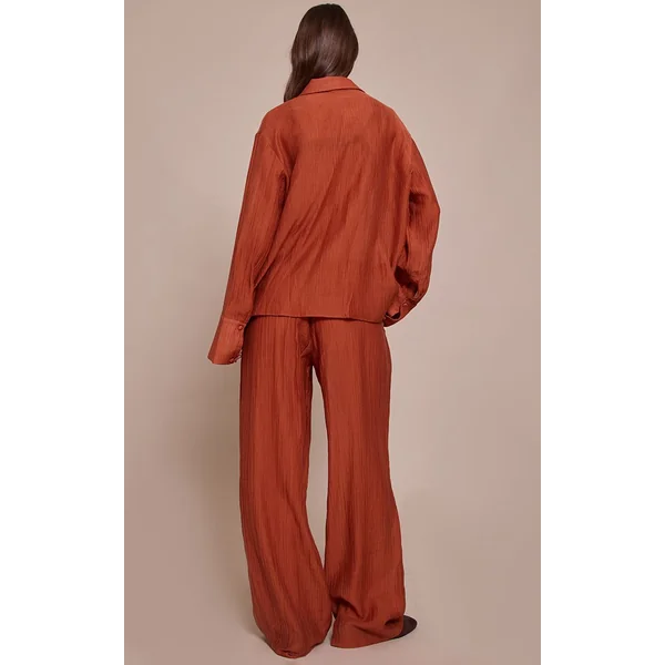Orange Brûlé Pantalon Droit Ample À Texture