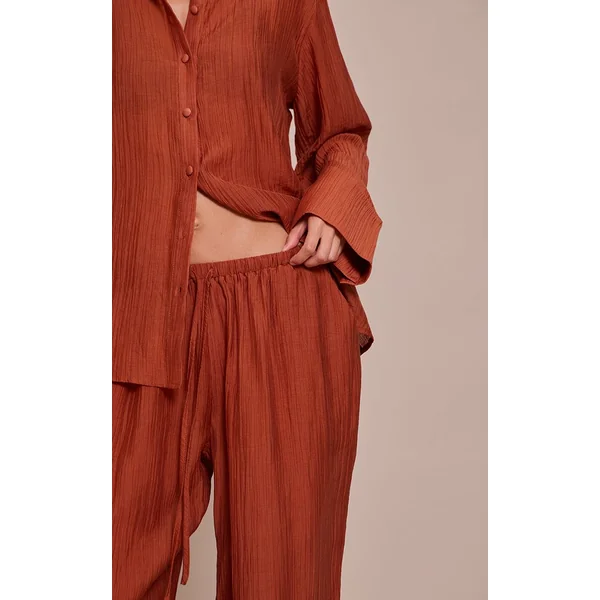 Orange Brûlé Pantalon Droit Ample À Texture