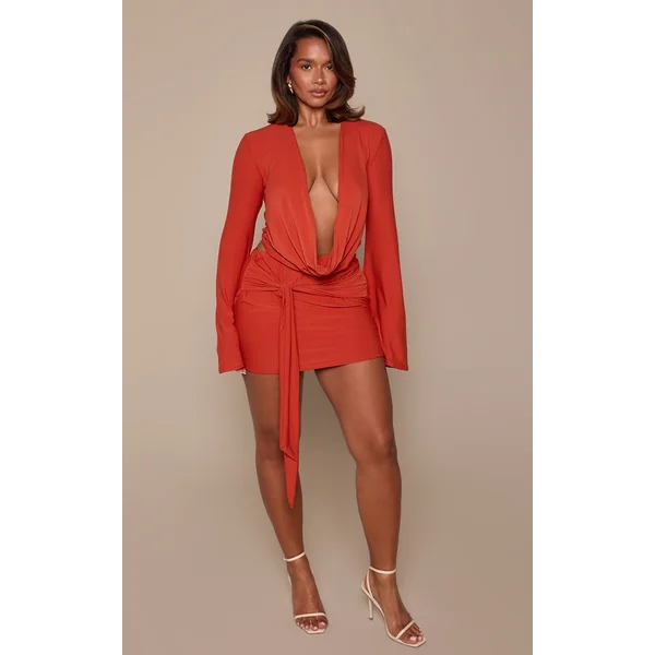 Orange Ensemble Coordonné Mini-jupe Shape Toucher Doux Avec Détail Noué
