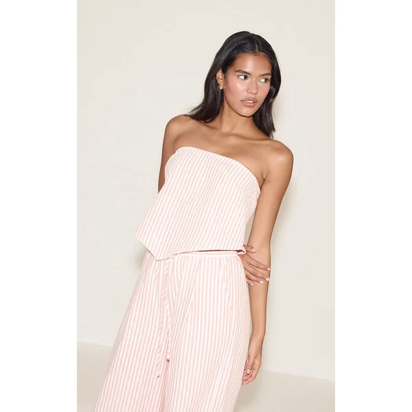 Orange Ensemble Haut Bandeau À Rayures Fines Avec Ourlet Asymétrique