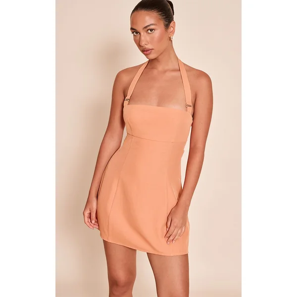 Orange Robe Droite Col Licou À Détail Boucle