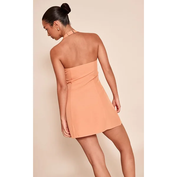Orange Robe Droite Col Licou À Détail Boucle
