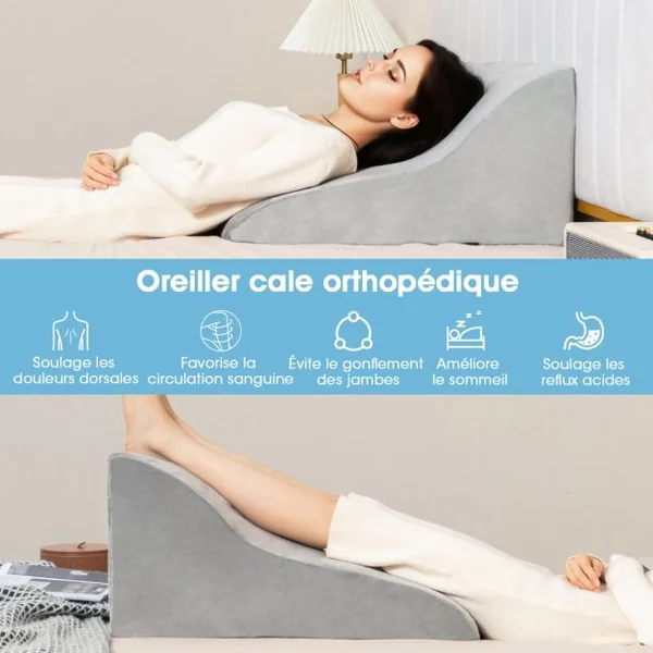 Oreiller Compensé en Éponge Haute Densité Coussin de Lecture avec Housse Amovible pour Post-chirurgie Orthopédique Gris
