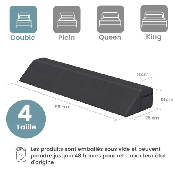 Oreiller Compensé pour Lit Simple/Double Cale Trapézoïdal pour Fermer l'Espace (0-20 Cm) Entre Le Matelas et La Tête de Lit/Mur Gris