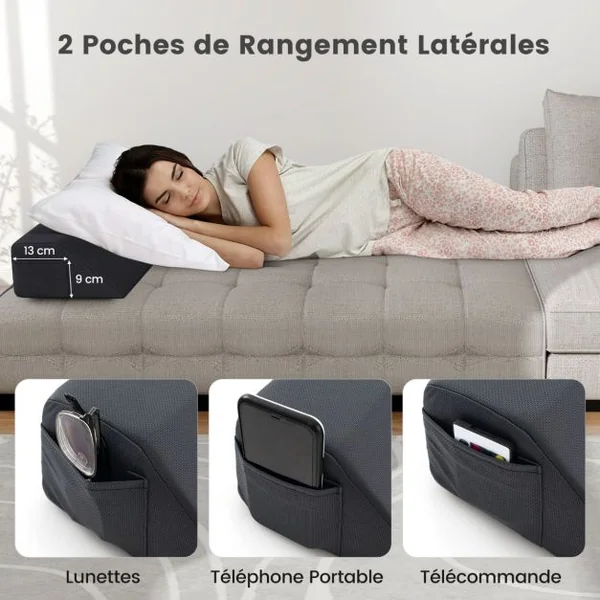 Oreiller Compensé pour Lit Simple/Double Cale Trapézoïdal pour Fermer l'Espace (0-20 Cm) Entre Le Matelas et La Tête de Lit/Mur Gris