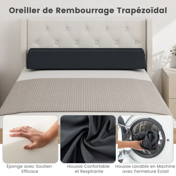 Oreiller Compensé pour Lit Simple/Double Cale Trapézoïdal pour Fermer l'Espace (0-20 Cm) Entre Le Matelas et La Tête de Lit/Mur Gris