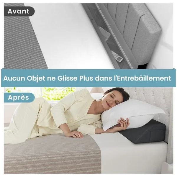 Oreiller Compensé pour Lit Simple/Double Cale Trapézoïdal pour Fermer l'Espace (0-20 Cm) Entre Le Matelas et La Tête de Lit/Mur Gris