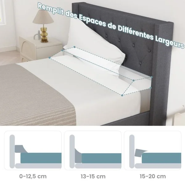 Oreiller Compensé pour Lit Simple/Double Cale Trapézoïdal pour Fermer l'Espace (0-20 Cm) Entre Le Matelas et La Tête de Lit/Mur Gris