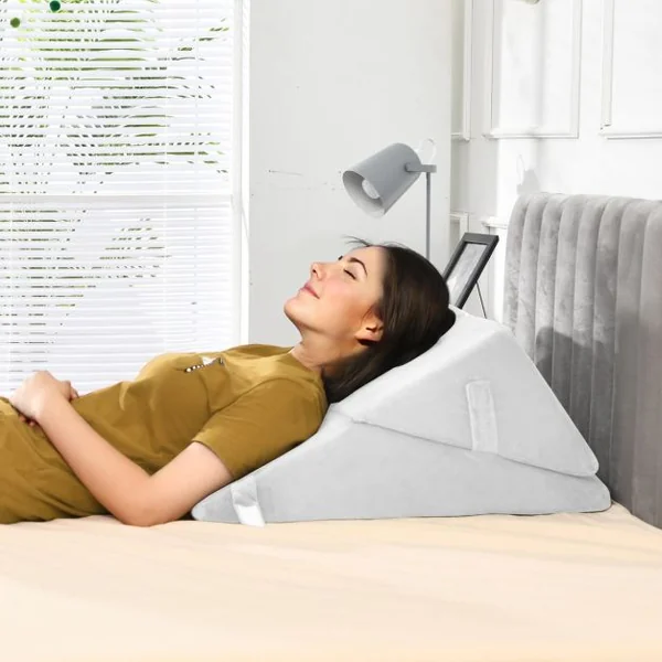 Oreiller de Lecture en Mousse à Mémoire Coussin Triangle avec Housse Amovible et Appui-tête Réglable Design 12 en 1 Blanc