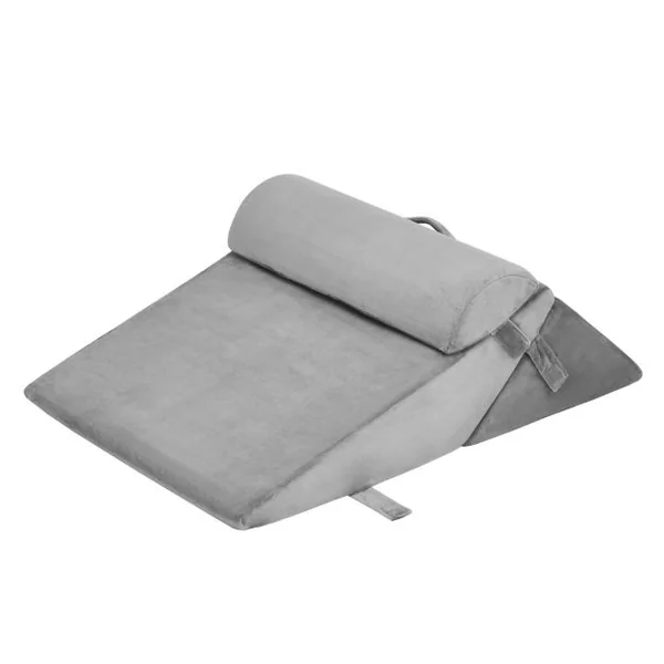 Oreiller de Lecture en Mousse à Mémoire Coussin Triangle avec Housse Amovible et Appui-tête Réglable Design 12 en 1 Gris