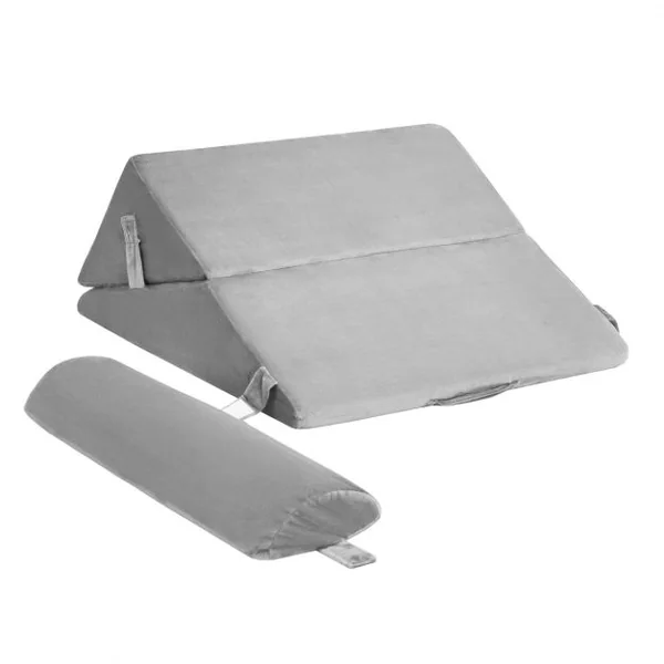 Oreiller de Lecture en Mousse à Mémoire Coussin Triangle avec Housse Amovible et Appui-tête Réglable Design 12 en 1 Gris