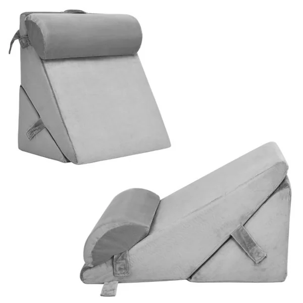 Oreiller de Lecture en Mousse à Mémoire Coussin Triangle avec Housse Amovible et Appui-tête Réglable Design 12 en 1 Gris