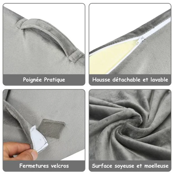 Oreiller de Lecture en Mousse à Mémoire Coussin Triangle avec Housse Amovible et Appui-tête Réglable Design 12 en 1 Gris