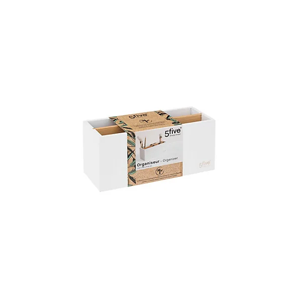 Organisateur d'accessoires de salle de bains blanc et bambou, 4 compartiments, 5Five