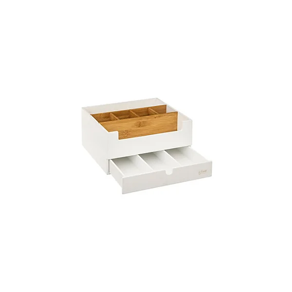 Organisateur d'accessoires de salle de bains XL blanc et bambou, avec tiroir, 5Five