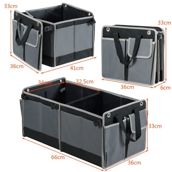 Organisateur de Coffre de Voiture Pliable avec Poignées 3 Compartiments Isolés et 4 Poches de Rangement Fait en Tissu Oxford