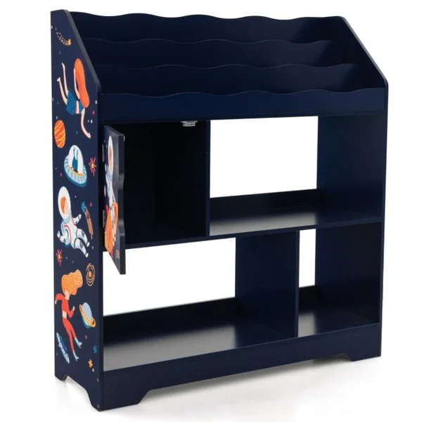 Organisateur de Rangement 3 en 1 de Jouets d’Enfants Étagère à Jouets et à Livres Bibliothèque de Rangement pour Enfants Bleu