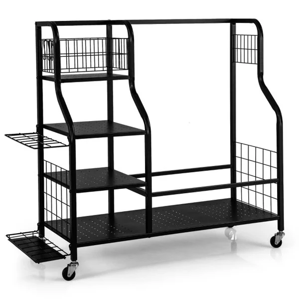 Organisateur d'Équipement Sportif avec Roues Amovibles Support de Rangement pour 2 Sacs de Golf avec Support Noir