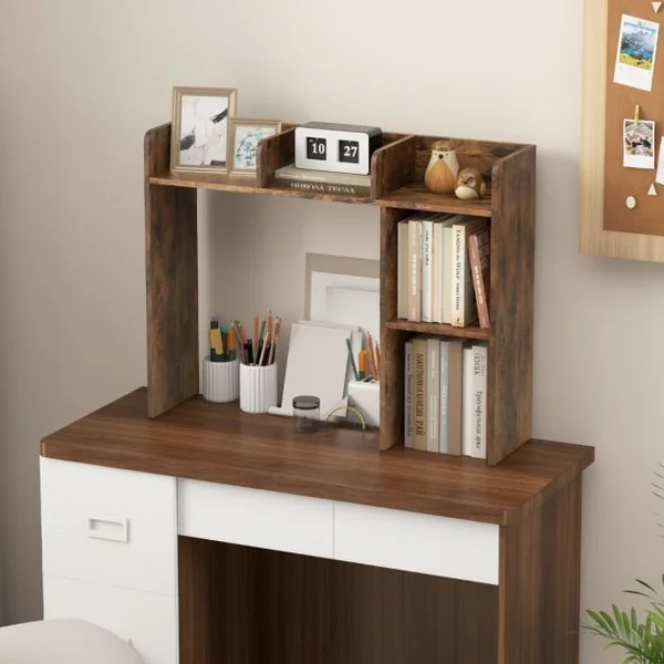 Organisateur Rangement de Bureau, 94x25x74 CM Étagère Bibliothèque à 3 Niveaux avec 2 Dispositifs Anti-renversement Naturel/Blanc/Café/Marron